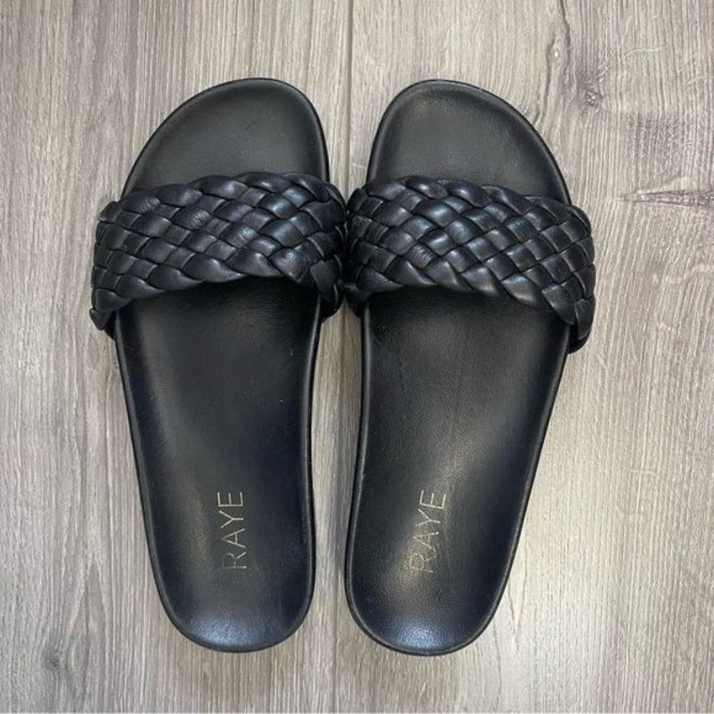 Raye Black Leather Braided Slide Sandal Size 7